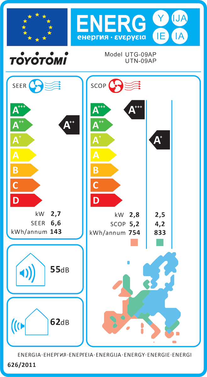 Toyotomi Umi Eco UTN/UTG-09AP Κλιματιστικό Inverter 9000 BTU A++/A+ με Ιονιστή και WiFi