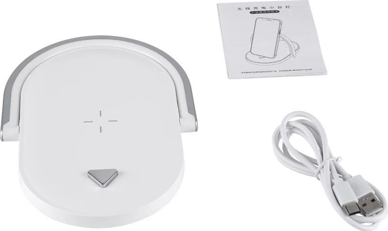 GloboStar ECLIPSE 76559 Μοντέρνο Επιτραπέζιο Φωτιστικό LED 15W Ασύρματη Φόρτιση Φυσικό Λευκό Μ17xΠ13xΥ10 Λευκό