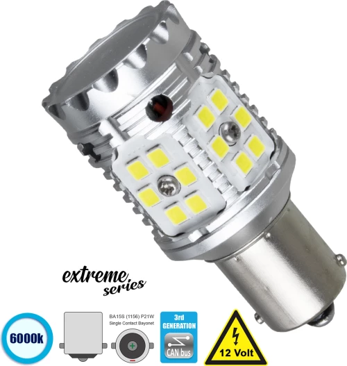 GloboStar 81232 Λάμπα Αυτοκίνητου 1156 - BA15S - P21W 3rd Generation Can-Bus Extreme Series LED 24 SMD 3030 28W 12V Ψυχρό Λευκό 6000K