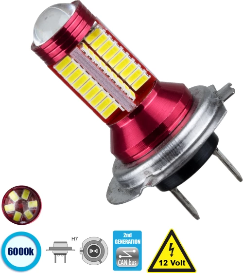 GloboStar 81425 H7 9W 2nd Generation Can-Bus Series LED 78 SMD 3014 12V Ψυχρό Λευκό 6000K