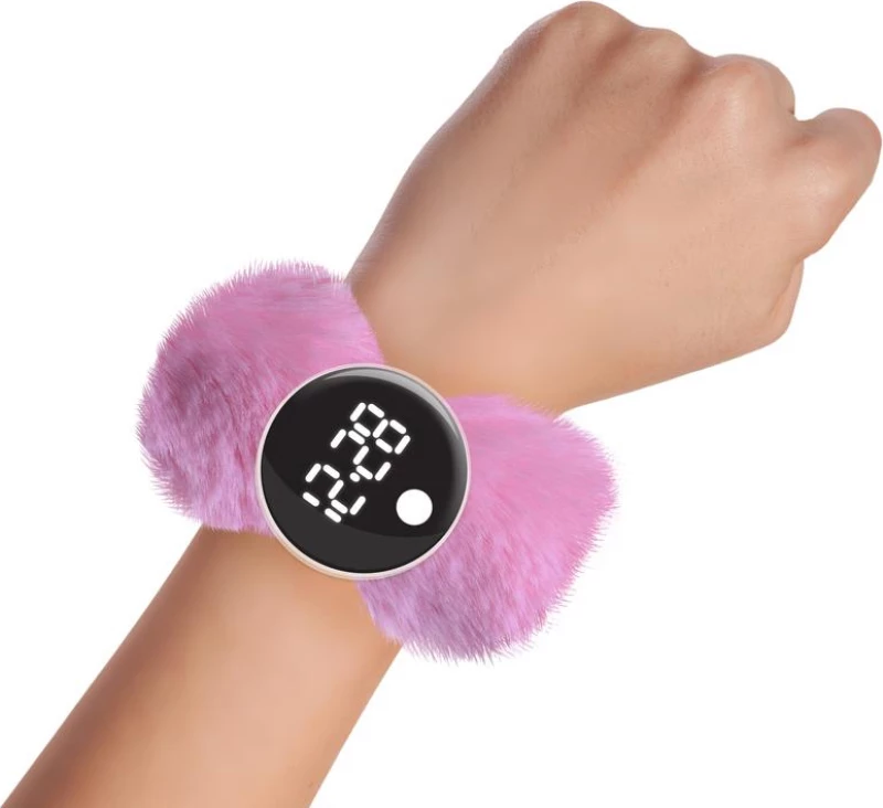 Watchitude Ψηφιακό ρολόϊ τύπου σλαπ με λουράκι γουνάκι Pixie Pink