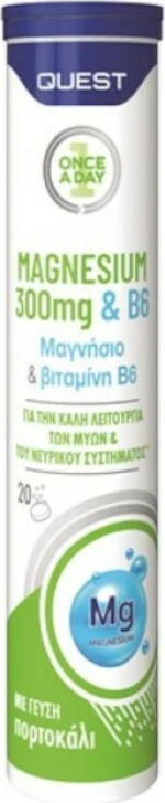 Quest Once A Day Magnesium 300 mg & B6 20 αναβράζοντα δισκία Πορτοκάλι