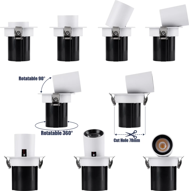 GloboStar VIRGO-S 60303 Χωνευτό LED Spot Downlight TrimLess Θερμό Λευκό Φ9x9cm Λευκό με Μαύρο Κάτοπτρο