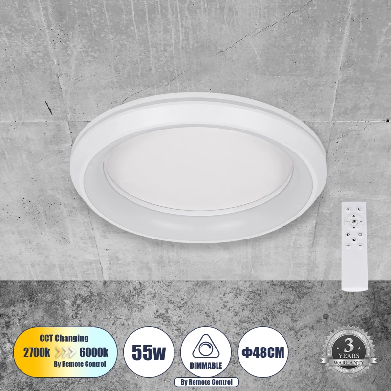 GloboStar 61041 Πλαφονιέρα Οροφής Κύκλος LED 55W Dimmable Φ48cm Λευκό