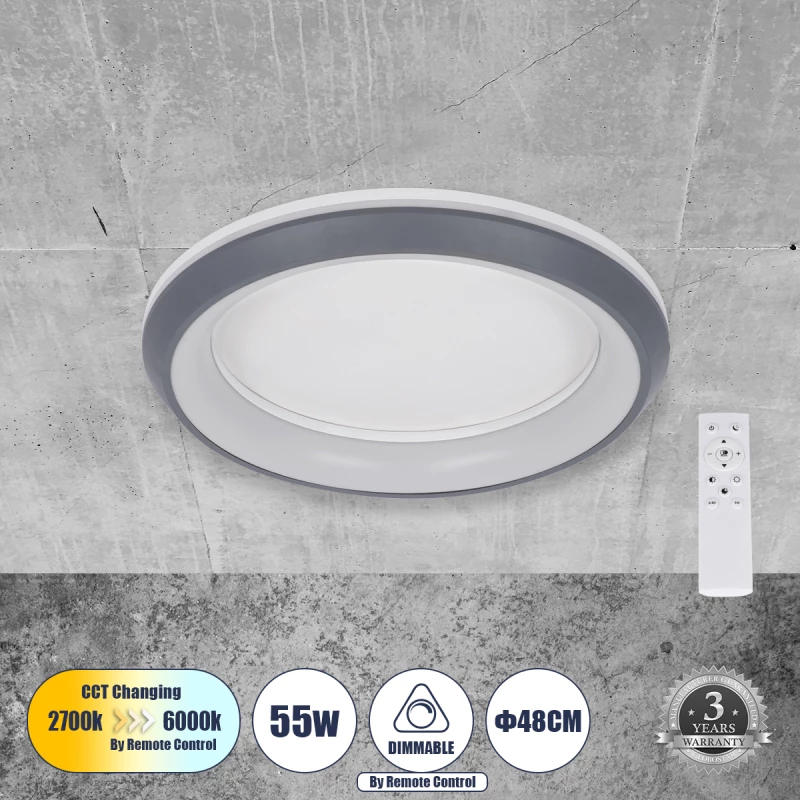 GloboStar 61042 Πλαφονιέρα Οροφής Κύκλος LED 55W Dimmable Φ48cm Ανθρακί