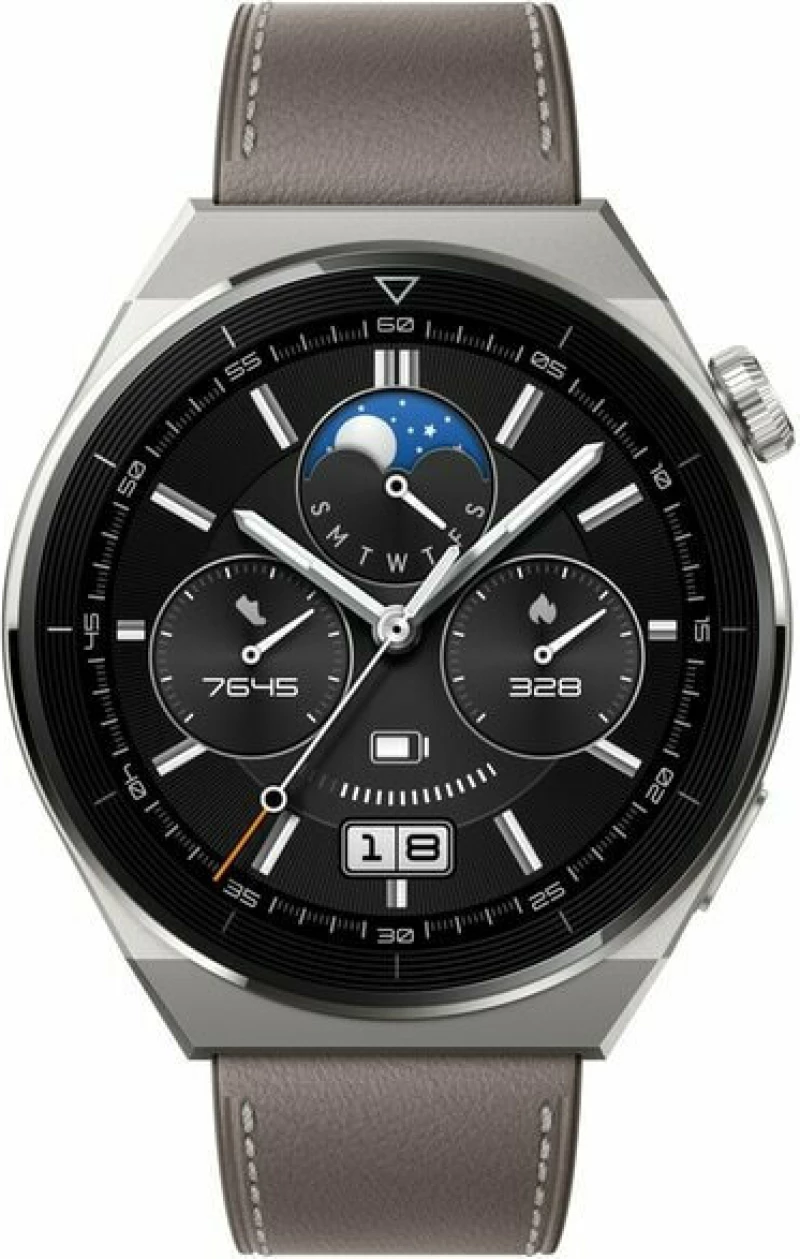 Huawei Watch GT 3 Pro Titanium 46mm Αδιάβροχο με Παλμογράφο (Gray Leather)