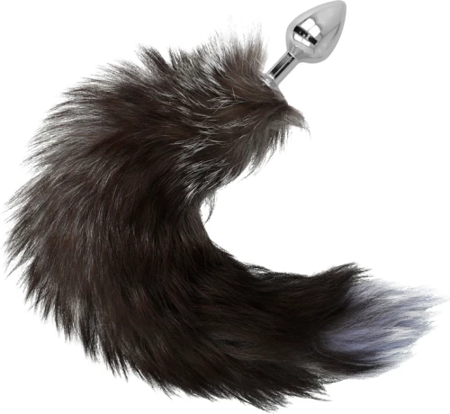 DARKNESS 7cm BUTT PLUG AND 40cm BROWN AND GREY TAIL