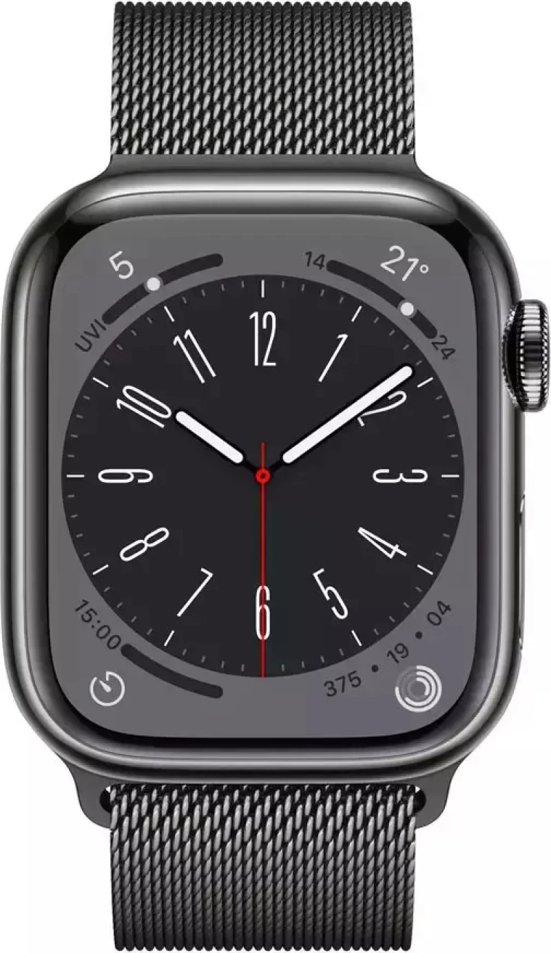 Apple Watch Series 8 Cellular Stainless Steel 41mm Αδιάβροχο με eSIM και Παλμογράφο (Graphite/Graphite Milanese Loop)