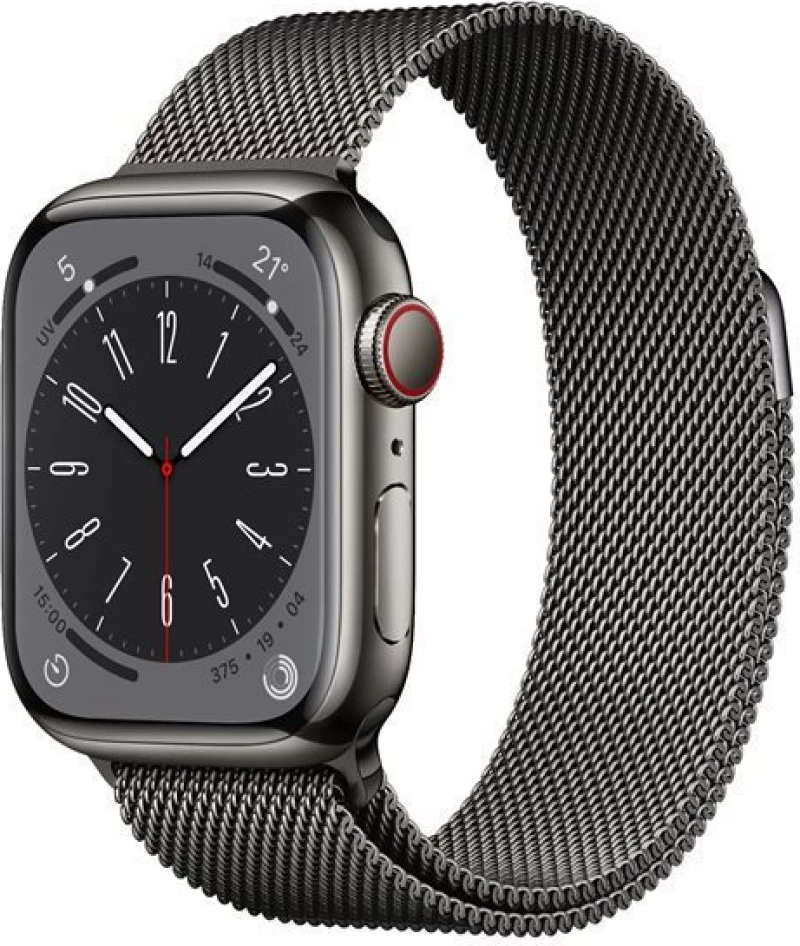 Apple Watch Series 8 Cellular Stainless Steel 41mm Αδιάβροχο με eSIM και Παλμογράφο (Graphite/Graphite Milanese Loop)