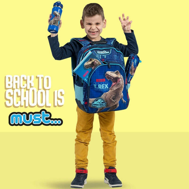 Τσάντα Πλάτης Δημοτικού Must Jurassic World T.Rex 25lt Μπλε 33x16x45cm 570779