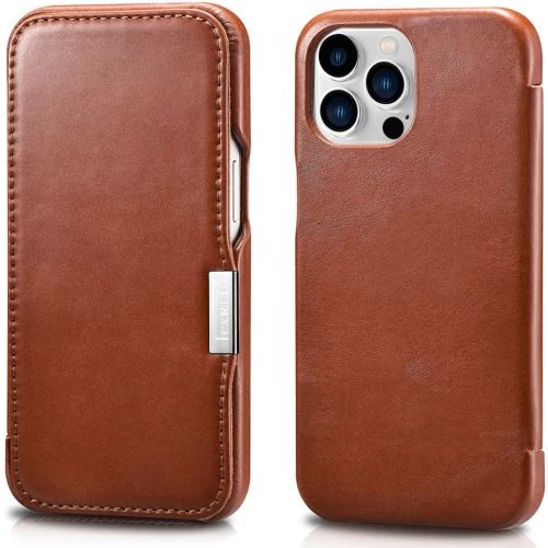 Θήκη Icarer Metal Clip Vintage Leather Folio Case Brown - Apple Iphone 13 Pro Max