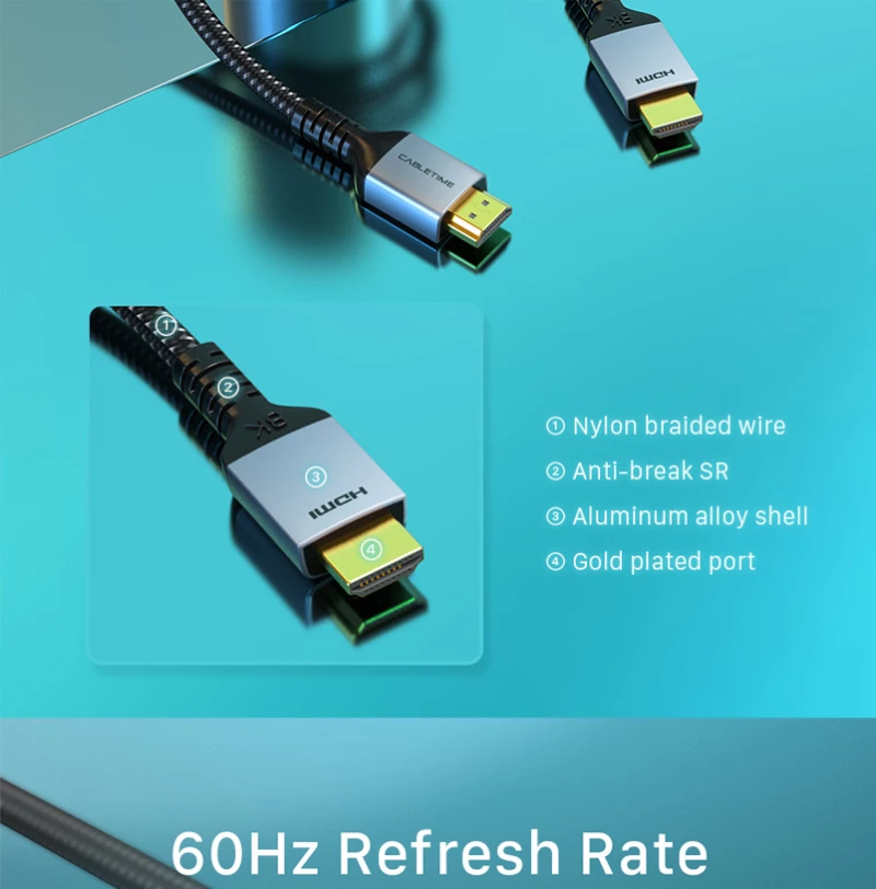 Cabletime Καλώδιο Hdmi 2.1 Hm8k, 28awg, 8k/60hz, 3m, Μαύρο