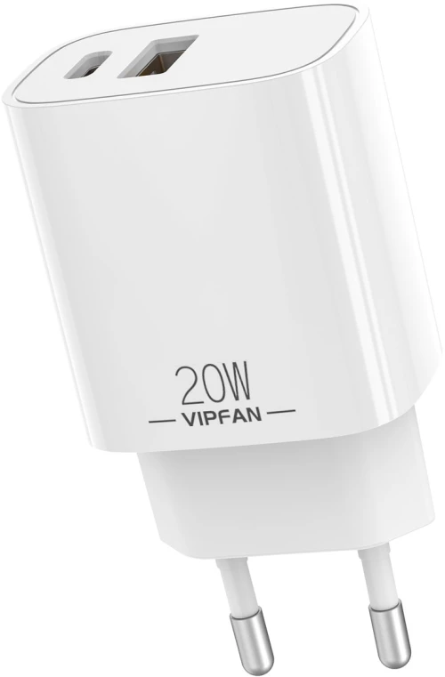 Φορτιστής Χωρίς Καλώδιο Με Θύρα Usb-a Και Θύρα Usb-c 20w Λευκός (vfan E08)