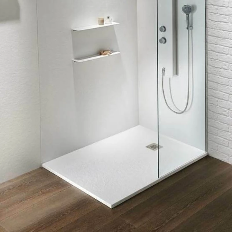 Sirene Slate 80x180 S18080 Λευκό Ματ - Παραλληλόγραμμη Ντουζιέρα Πέτρινη