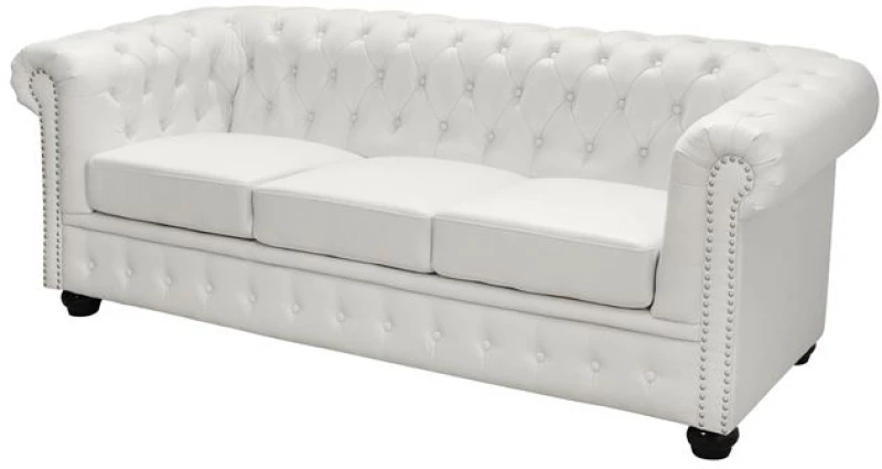 Καναπεσ 3θεσιοσ T.chesterfield Hm3009.02 Τεχνοδερμα Λευκο Ματ 208x90x73 Εκ.
