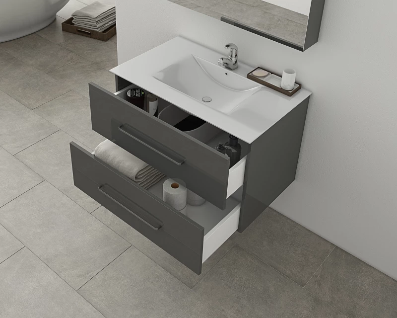 Torino 60 Anthracite - Πάγκος Με Νιπτήρα & Καθρέπτη Με Ντουλάπι