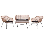 Σετ Σαλονι 4τμχ Allegra Hm5460 Μεταλλο & Wicker Σε Μπεζ Χρωμα