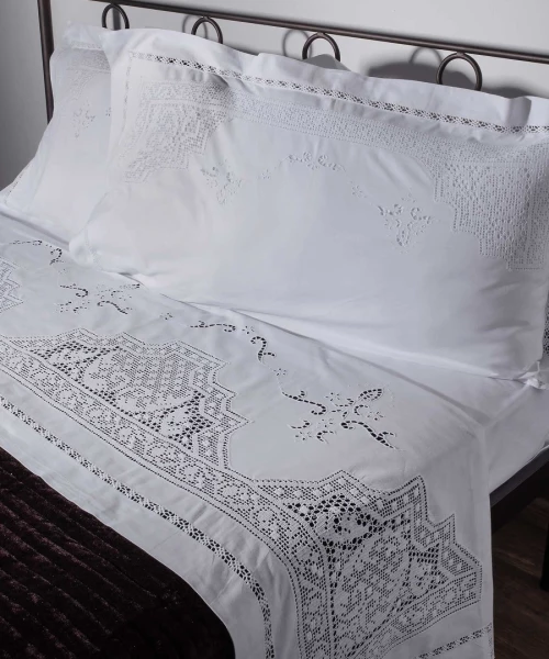 Χειροποιητο Πλεκτο Σεντονι 5088 Τεσσαρων Τεμαχιων (225cm X 270cm) Λευκο - -