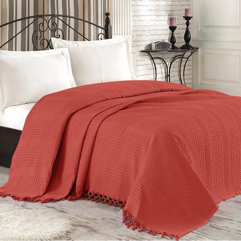 Lino Κουβερτα Με Κροσια Safari Red 220x240 Red Υπέρδιπλο
