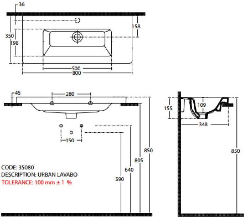 Bianco Ceramica Urban 35060 - Νιπτήρας Μπάνιου 60x35