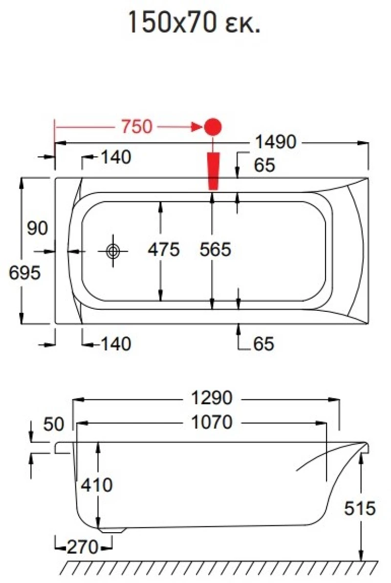 Carron Delta Carronite 425c - Ακρυλική Μπανιέρα 150x70 Εκ
