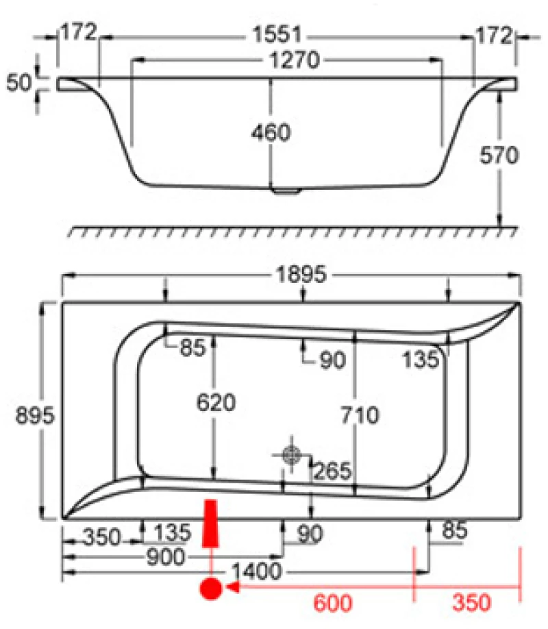 Carron Linea Carronite 431c - Ακρυλική Μπανιέρα 190x90 Εκ