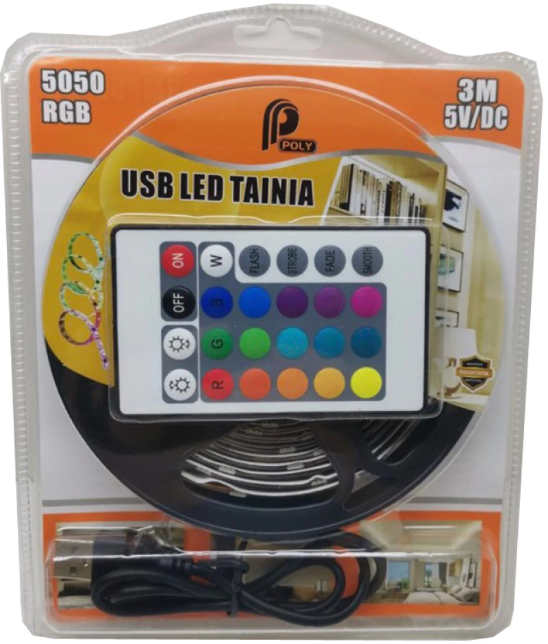 Ταινία Led Τροφοδοσίας Usb (5v) Rgb Μήκους 3m Τύπου Smd5050