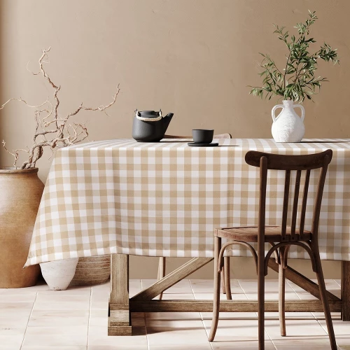 247067 Επαγγελματικο Τραπεζομαντηλο Checks Art Ε8033 145x180 Μπεζ Beauty Home