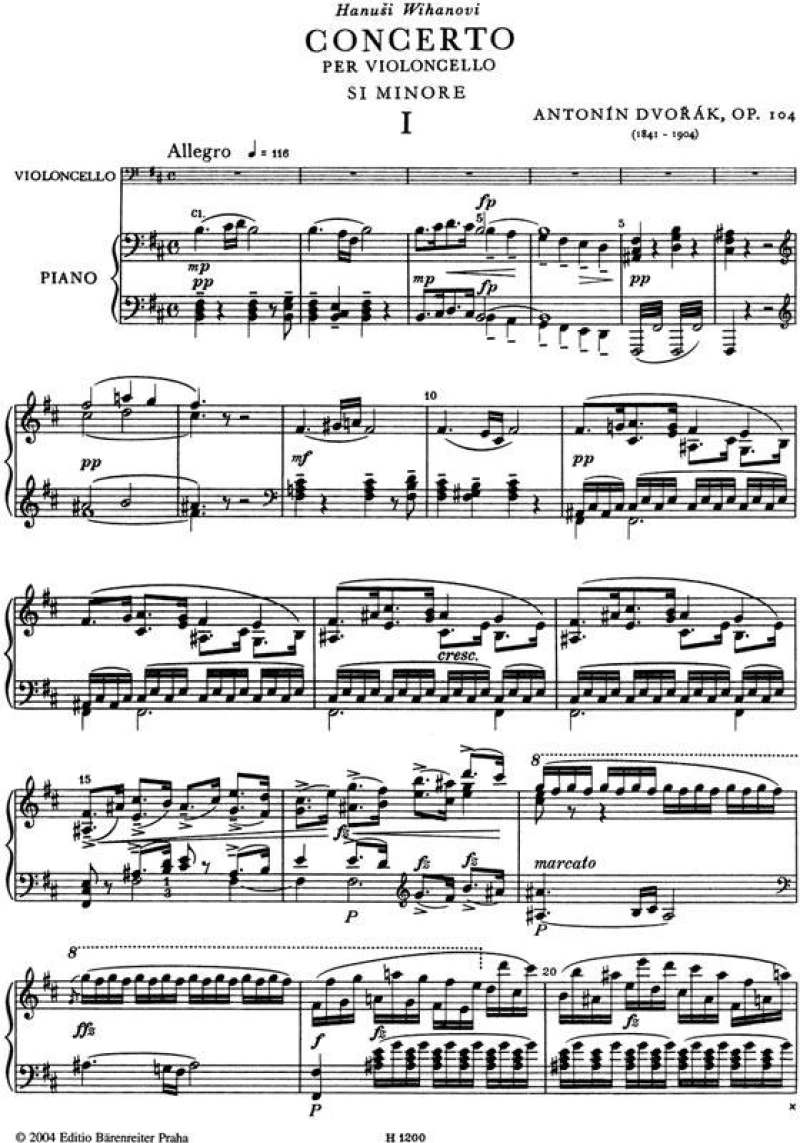 Dvorak - Concerto In B Minor For Cello & Piano Reduction