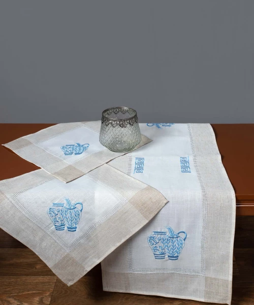 Τραπεζομάντηλο 3741 (100cm X 150cm) Εκρού Μπλέ - -