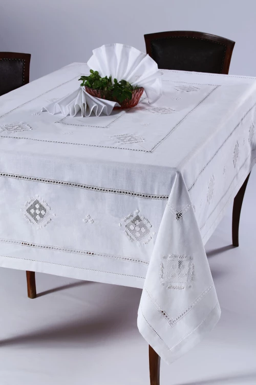 Χειροποίητο Τραπεζομάντηλο 8702 (170cm X 270cm) Λευκό - -