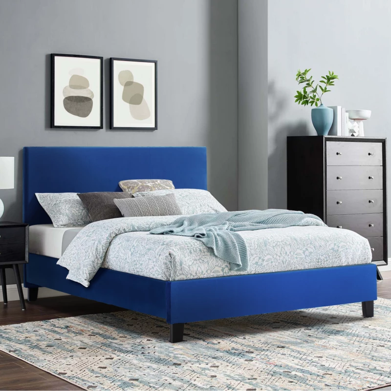 Κρεβατι Becca Απο Βελουδο Μπλε Hm553.18 Για Στρωμα 150x200 Εκ.