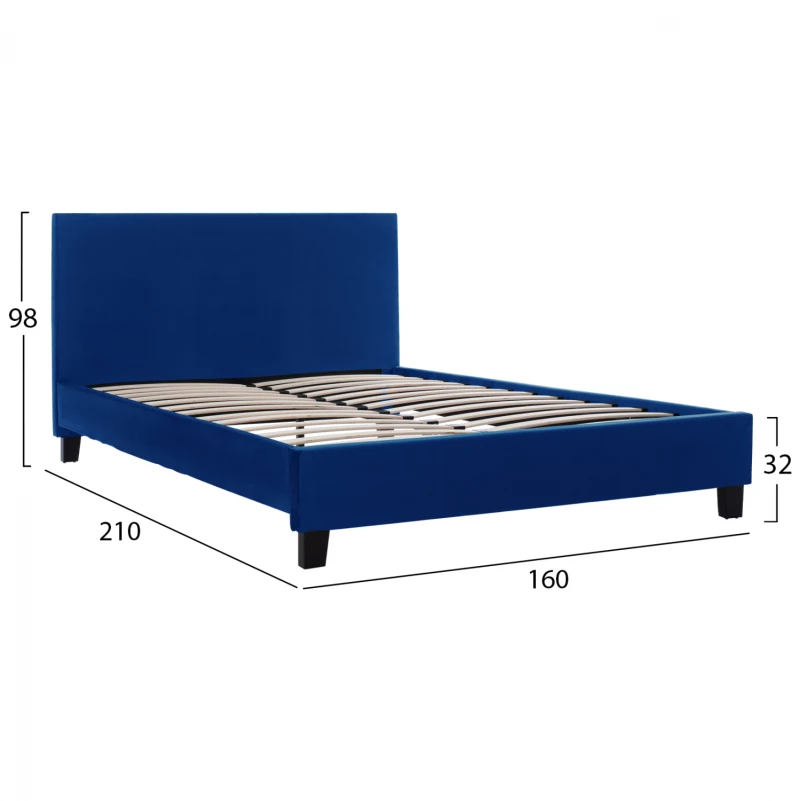 Κρεβατι Becca Απο Βελουδο Μπλε Hm553.18 Για Στρωμα 150x200 Εκ.