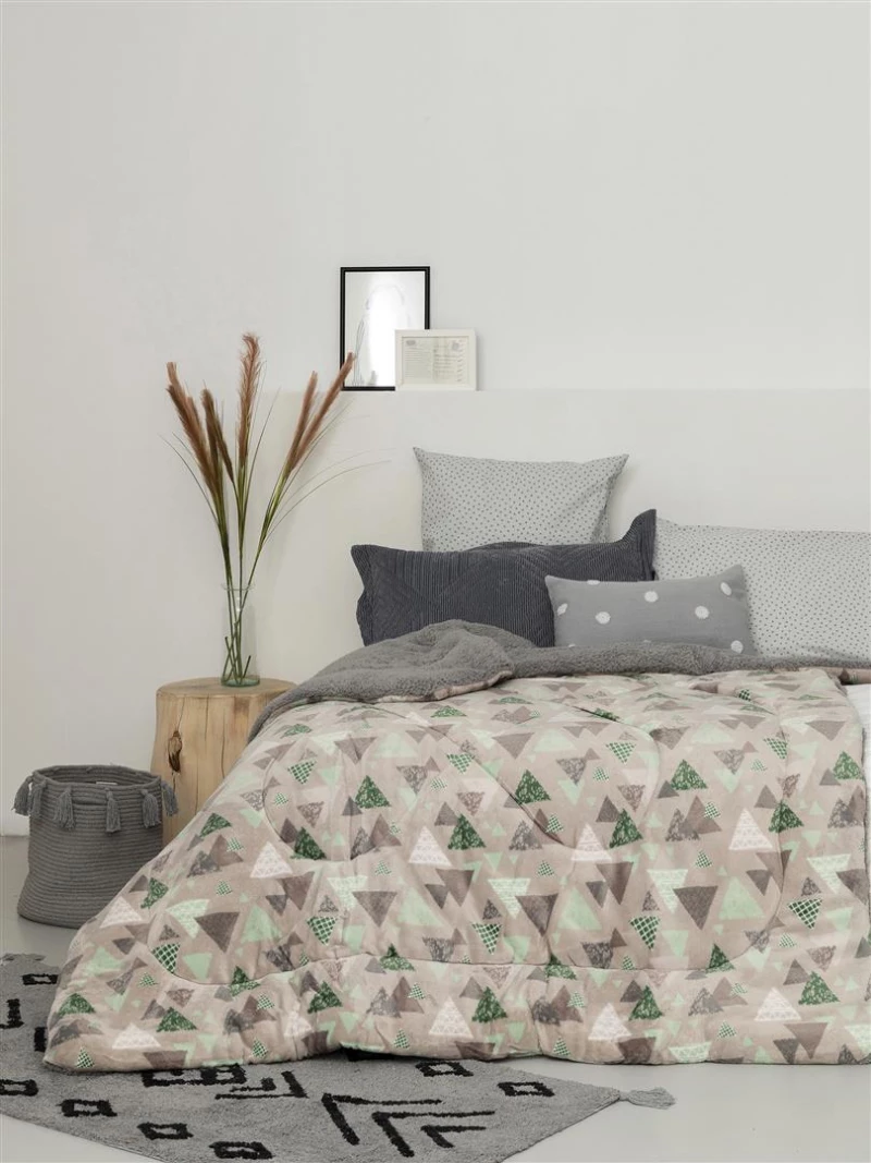 Κουβέρτα Fleece Sherpa Palamaiki Blake Grey - Υπέρδιπλη 220 X 240