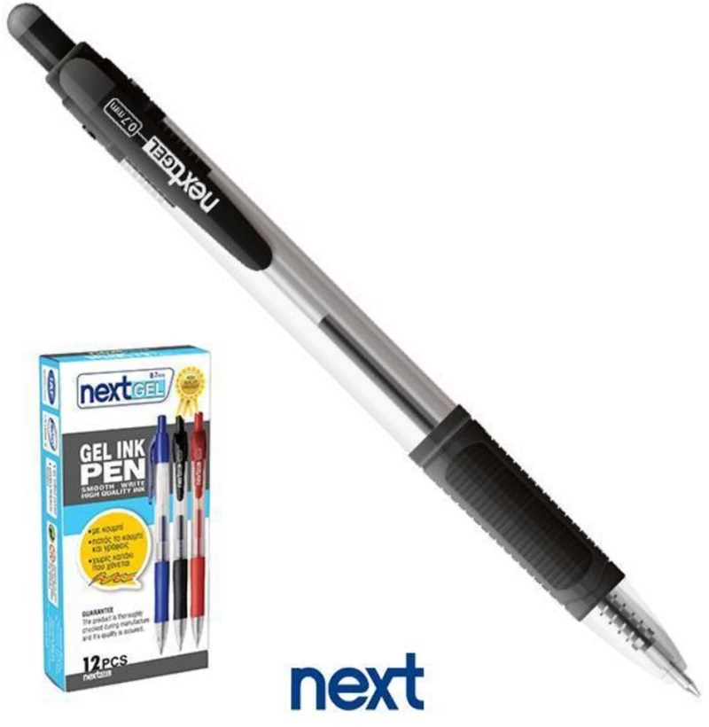 258205 Νext Στυλό Gel Pen Με Κουμπί Μαύρο 0.7mm (σετ 12 Τεμαχιων)