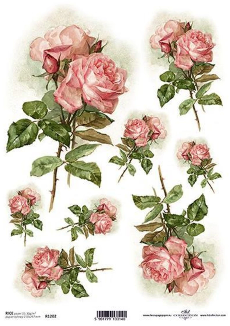 256089 Ριζόχαρτο `pink Roses` 21x29εκ. (itd-r1202) (σετ 3 Τεμαχιων)