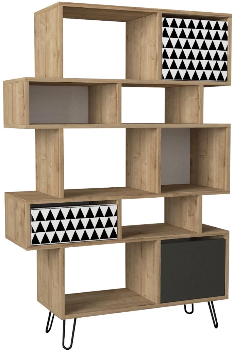 Βιβλιοθήκη Match Φυσικό/ανθρακί Με Σχέδιο 95x35x150cm