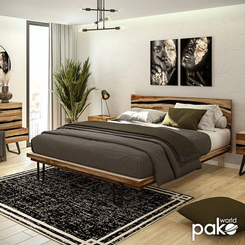 Κομοδίνο Imena Pakoworld Μασίφ Ξύλο 4εκ Καρυδί-μαύρο 45x35x56εκ