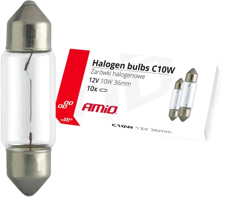 Λαμπακια Πλαφονιερασ C10w 24v 10w 36mm Αλογονου Κουτι Amio - 10 Τεμ.