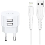 Usams Φορτιστής Τοίχου T20 & Καλώδιο Lightning, 2x Usb, 2.1a, Λευκός