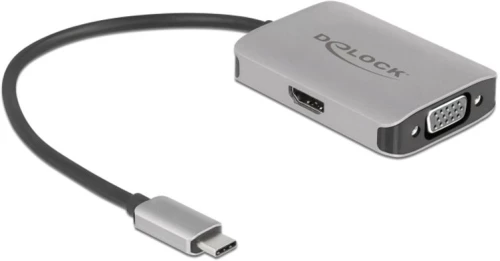 Delock Αντάπτορας Usb Type-c Σε Hdmi + Vga 87776, 4k, Hdr, 20cm, Ασημί