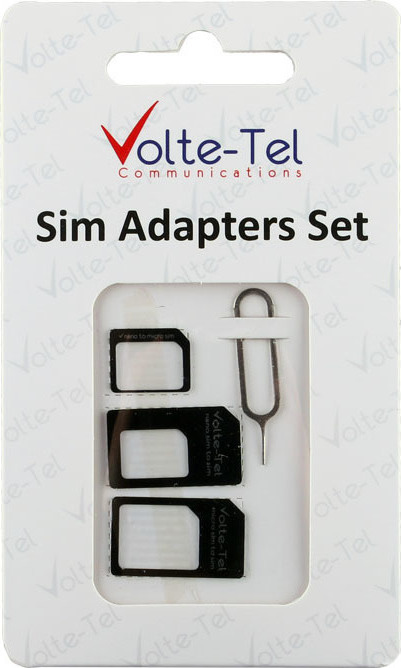 ADAPTORS SET 4 IN 1 - 3 SIM CARD ADAPTORS + SIM CARD TRAY TOOL VOLTE-TEL