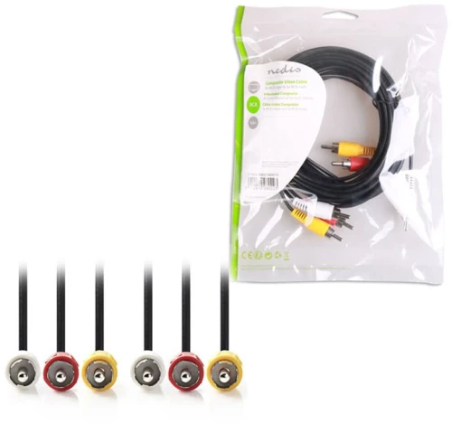 Nedis Cvgp24300bk50 Composite Video Cable 3x Rca Male-3x Rca Male,5.0 M,black