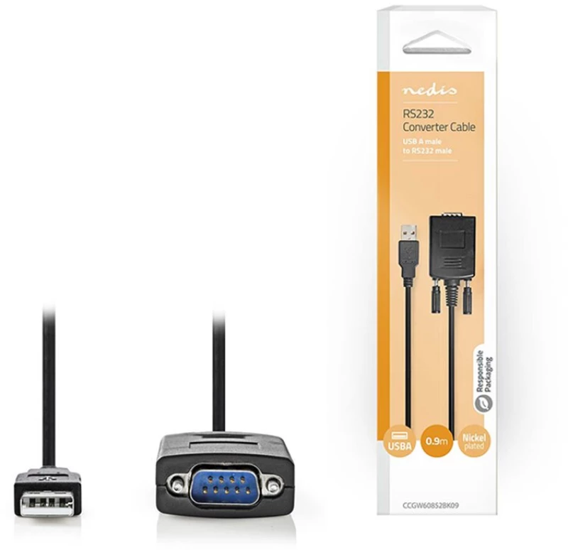 Nedis Ccgw60852bk09 Converter Usb A Male To Rs232 Male, Usb 2.0,0.9 M Cable
