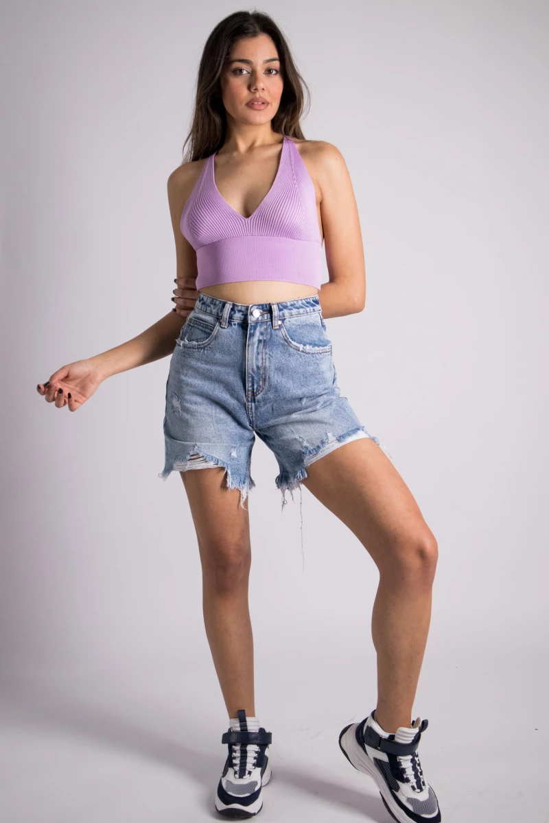 High Waisted Denim Short