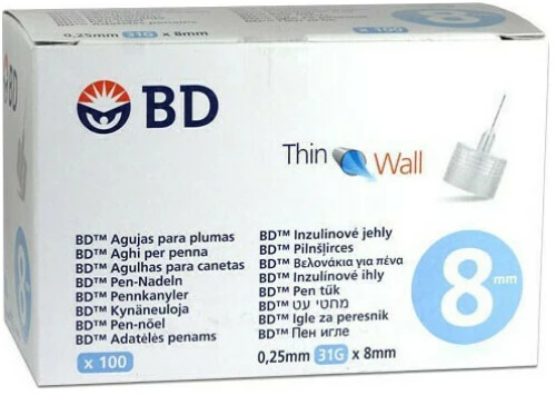 BD | Thin Wall | Βελονάκια για Πένα Ινσουλίνης  0.25mm 31G x 8mm | 100 τεμ