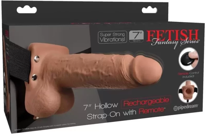 FETISH FANTASY SERIES STRAP-ON WITH HOLLOW DILDO 10 FUNCTIONS REMOTE CONTROL TAN18cm