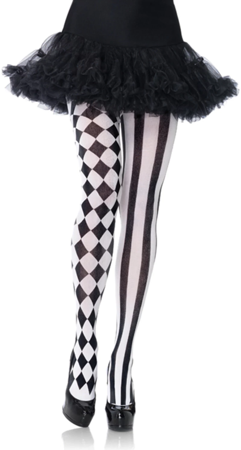 LEG AVENUE PANTYHOSE WITH HARLEQUIN PRINT BLACK AND WHITE
