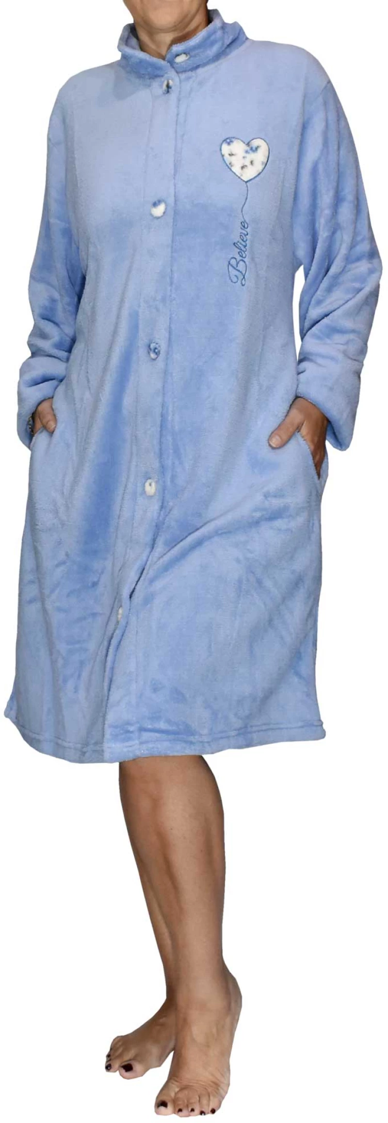 Karelpiu Ρόμπα Γυναικεία Coral Fleece Κουμπωτή - Σιέλ
