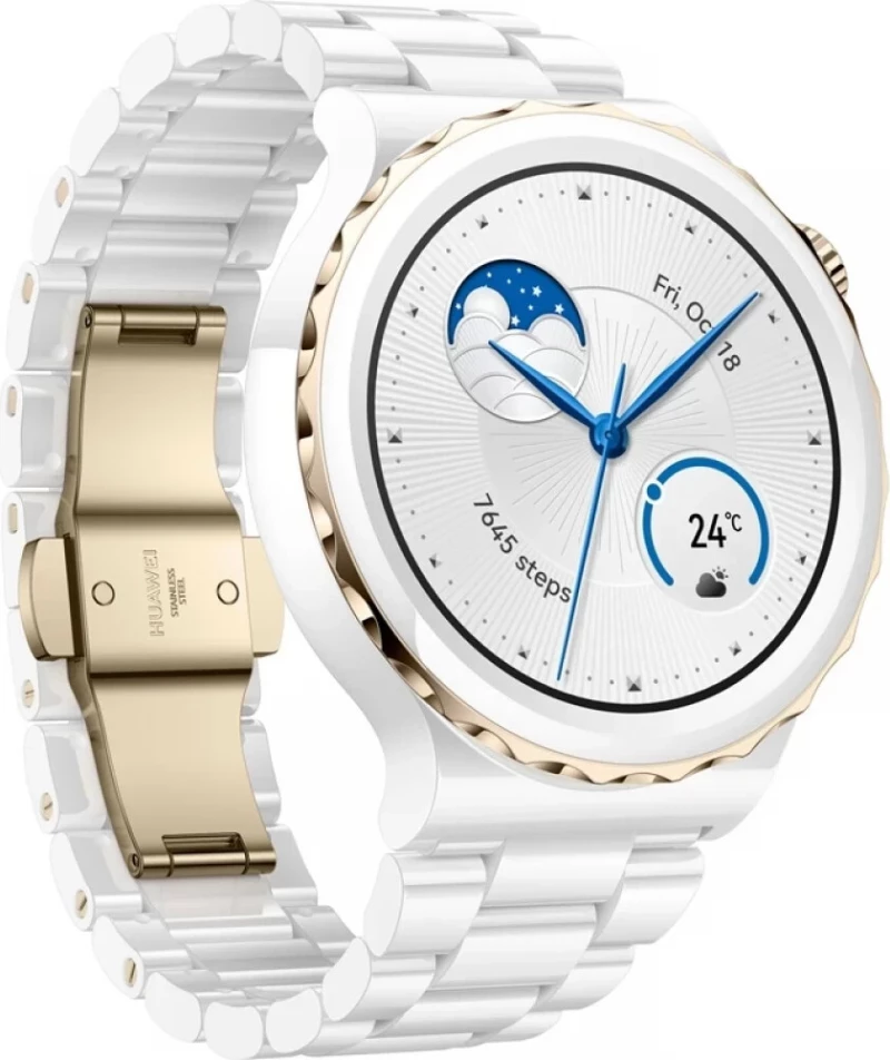 Huawei Watch GT 3 Pro Ceramic 43mm Αδιάβροχο με Παλμογράφο (White Strap Gold)